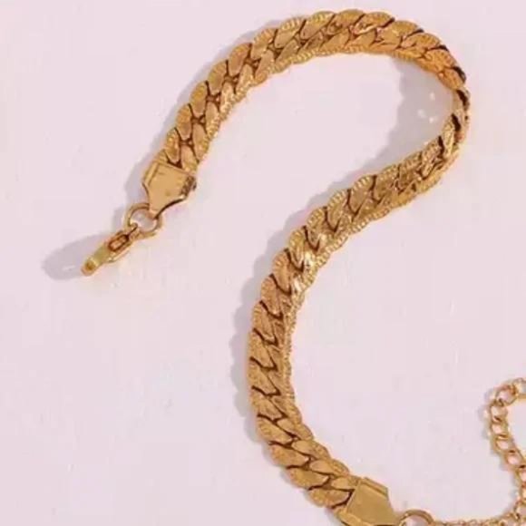 NEW 18K GOLD FLAT CUBAN CHAIN BRACELET - Picture 4 of 6